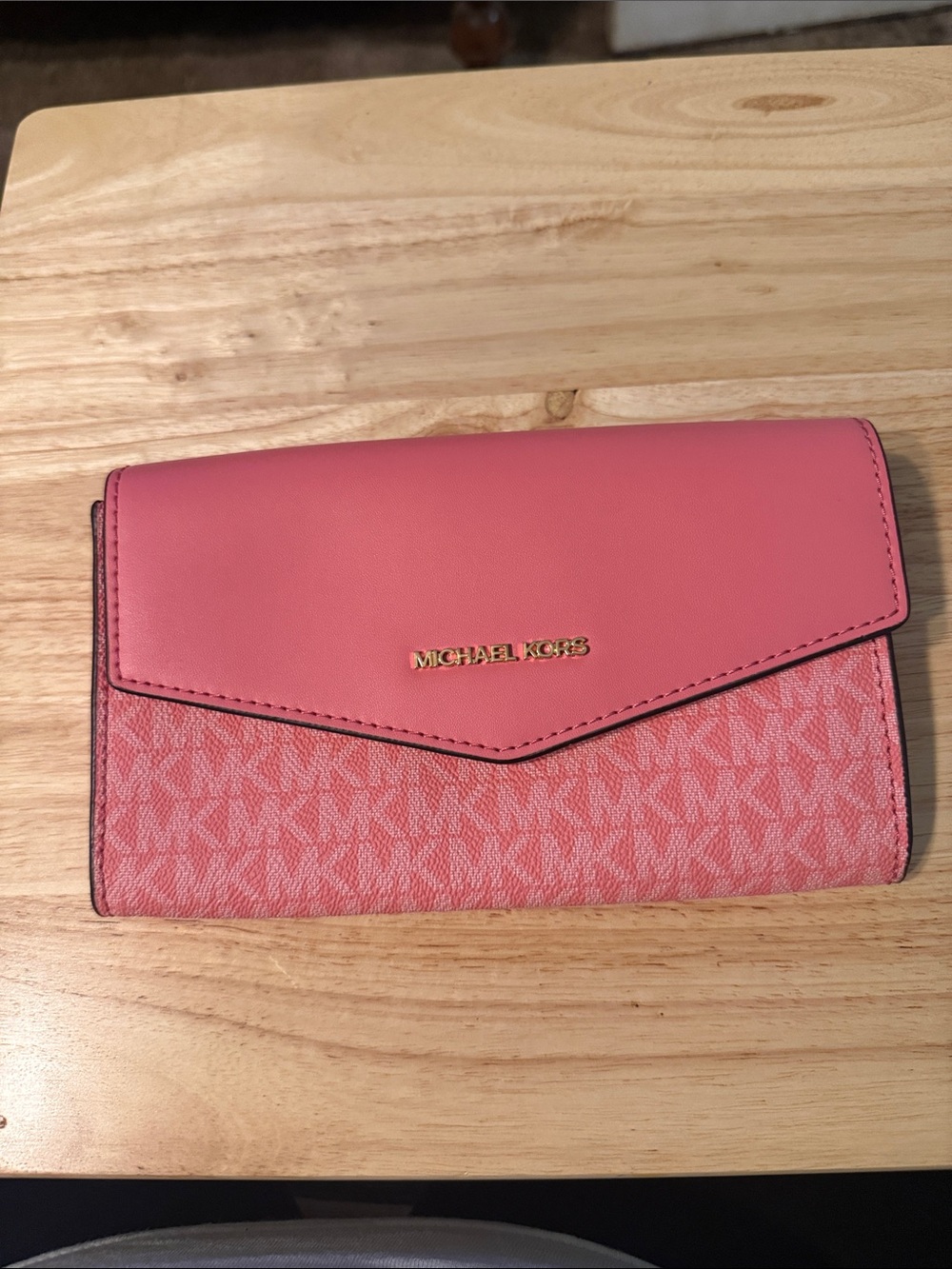 Michael Kors Coral Pink MK Signature Envelope Wallet